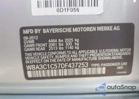 2013 BMW 328I z USA, uszkodzony, nr VIN WBA3C1C57DF437253